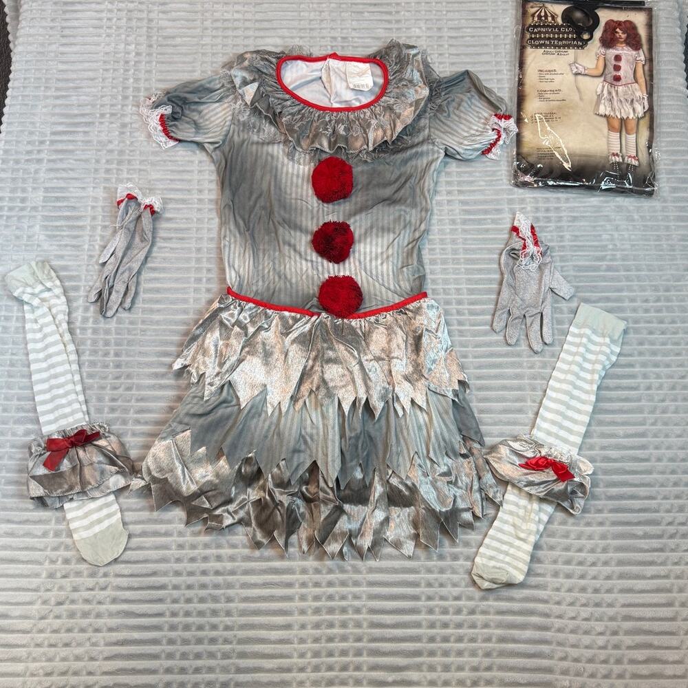 Womens Pennywise Carnival Clown Costume Size Small Pinstripe Cosplay Halloween